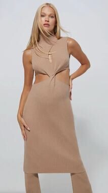 Bumpsuit The Cozy Knit Turtle Neck Midi Dress Tan Womens Maternity Small